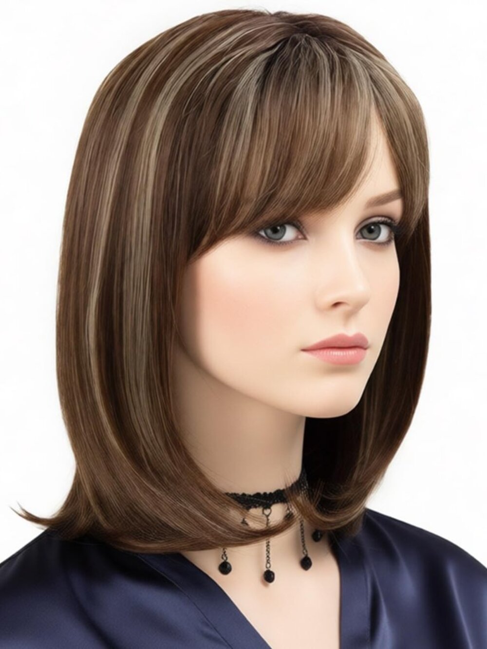 TISHINING Ombre Brown Mix Blonde Short Bob Wig